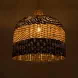GloboStar® BARBADOS 01945 Boho Κρεμαστό Φωτιστικό Καμπάνα Μονόφωτο 1 x E27 IP20 Μπεζ & Λαδί Ξύλο - Μ60 x Π60 x Υ60cm
