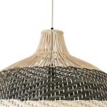GloboStar® BARBADOS 01945 Boho Κρεμαστό Φωτιστικό Καμπάνα Μονόφωτο 1 x E27 IP20 Μπεζ & Λαδί Ξύλο - Μ60 x Π60 x Υ60cm