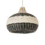 GloboStar® BARBADOS 01946 Boho Κρεμαστό Φωτιστικό Καμπάνα Μονόφωτο 1 x E27 IP20 Μπεζ & Λαδί Ξύλο - Μ40 x Π40 x Υ34cm