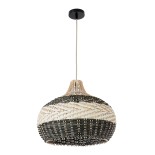 GloboStar® BARBADOS 01946 Boho Κρεμαστό Φωτιστικό Καμπάνα Μονόφωτο 1 x E27 IP20 Μπεζ & Λαδί Ξύλο - Μ40 x Π40 x Υ34cm
