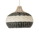 GloboStar® BARBADOS 01946 Boho Κρεμαστό Φωτιστικό Καμπάνα Μονόφωτο 1 x E27 IP20 Μπεζ & Λαδί Ξύλο - Μ40 x Π40 x Υ34cm