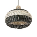 GloboStar® BARBADOS 01946 Boho Κρεμαστό Φωτιστικό Καμπάνα Μονόφωτο 1 x E27 IP20 Μπεζ & Λαδί Ξύλο - Μ40 x Π40 x Υ34cm
