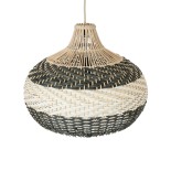 GloboStar® BARBADOS 01946 Boho Κρεμαστό Φωτιστικό Καμπάνα Μονόφωτο 1 x E27 IP20 Μπεζ & Λαδί Ξύλο - Μ40 x Π40 x Υ34cm
