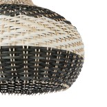 GloboStar® BARBADOS 01946 Boho Κρεμαστό Φωτιστικό Καμπάνα Μονόφωτο 1 x E27 IP20 Μπεζ & Λαδί Ξύλο - Μ40 x Π40 x Υ34cm