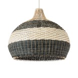 GloboStar® BARBADOS 01947 Boho Κρεμαστό Φωτιστικό Καμπάνα Μονόφωτο 1 x E27 IP20 Μπεζ & Λαδί Ξύλο - Μ60 x Π60 x Υ60cm