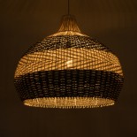 GloboStar® BARBADOS 01947 Boho Κρεμαστό Φωτιστικό Καμπάνα Μονόφωτο 1 x E27 IP20 Μπεζ & Λαδί Ξύλο - Μ60 x Π60 x Υ60cm