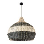 GloboStar® BARBADOS 01947 Boho Κρεμαστό Φωτιστικό Καμπάνα Μονόφωτο 1 x E27 IP20 Μπεζ & Λαδί Ξύλο - Μ60 x Π60 x Υ60cm