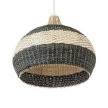 GloboStar® BARBADOS 01947 Boho Κρεμαστό Φωτιστικό Καμπάνα Μονόφωτο 1 x E27 IP20 Μπεζ & Λαδί Ξύλο - Μ60 x Π60 x Υ60cm