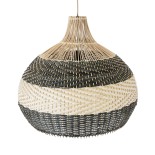 GloboStar® BARBADOS 01947 Boho Κρεμαστό Φωτιστικό Καμπάνα Μονόφωτο 1 x E27 IP20 Μπεζ & Λαδί Ξύλο - Μ60 x Π60 x Υ60cm