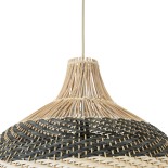 GloboStar® BARBADOS 01947 Boho Κρεμαστό Φωτιστικό Καμπάνα Μονόφωτο 1 x E27 IP20 Μπεζ & Λαδί Ξύλο - Μ60 x Π60 x Υ60cm