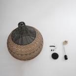GloboStar® SEYCHELLES 01949 Boho Κρεμαστό Φωτιστικό Καμπάνα Μονόφωτο 1 x E27 IP20 Μπεζ, Καφέ & Λαδί Ξύλο - Μ60 x Π60 x Υ60cm