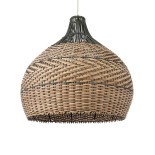 GloboStar® SEYCHELLES 01949 Boho Κρεμαστό Φωτιστικό Καμπάνα Μονόφωτο 1 x E27 IP20 Μπεζ, Καφέ & Λαδί Ξύλο - Μ60 x Π60 x Υ60cm