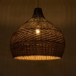 GloboStar® SEYCHELLES 01949 Boho Κρεμαστό Φωτιστικό Καμπάνα Μονόφωτο 1 x E27 IP20 Μπεζ, Καφέ & Λαδί Ξύλο - Μ60 x Π60 x Υ60cm