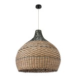 GloboStar® SEYCHELLES 01949 Boho Κρεμαστό Φωτιστικό Καμπάνα Μονόφωτο 1 x E27 IP20 Μπεζ, Καφέ & Λαδί Ξύλο - Μ60 x Π60 x Υ60cm