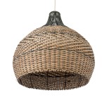 GloboStar® SEYCHELLES 01949 Boho Κρεμαστό Φωτιστικό Καμπάνα Μονόφωτο 1 x E27 IP20 Μπεζ, Καφέ & Λαδί Ξύλο - Μ60 x Π60 x Υ60cm