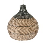 GloboStar® SEYCHELLES 01949 Boho Κρεμαστό Φωτιστικό Καμπάνα Μονόφωτο 1 x E27 IP20 Μπεζ, Καφέ & Λαδί Ξύλο - Μ60 x Π60 x Υ60cm