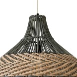 GloboStar® SEYCHELLES 01949 Boho Κρεμαστό Φωτιστικό Καμπάνα Μονόφωτο 1 x E27 IP20 Μπεζ, Καφέ & Λαδί Ξύλο - Μ60 x Π60 x Υ60cm