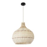 GloboStar® SANTACRUZ 01950 Boho Κρεμαστό Φωτιστικό Καμπάνα Μονόφωτο 1 x E27 IP20 Μπεζ & Καφέ Ξύλο - Μ40 x Π40 x Υ40cm
