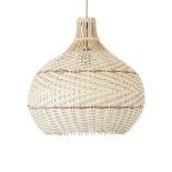 GloboStar® SANTACRUZ 01950 Boho Κρεμαστό Φωτιστικό Καμπάνα Μονόφωτο 1 x E27 IP20 Μπεζ & Καφέ Ξύλο - Μ40 x Π40 x Υ40cm