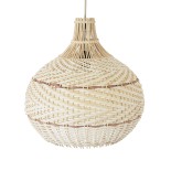 GloboStar® SANTACRUZ 01950 Boho Κρεμαστό Φωτιστικό Καμπάνα Μονόφωτο 1 x E27 IP20 Μπεζ & Καφέ Ξύλο - Μ40 x Π40 x Υ40cm