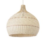 GloboStar® SANTACRUZ 01951 Boho Κρεμαστό Φωτιστικό Καμπάνα Μονόφωτο 1 x E27 IP20 Μπεζ & Καφέ Ξύλο - Μ60 x Π60 x Υ60cm