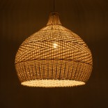 GloboStar® SANTACRUZ 01951 Boho Κρεμαστό Φωτιστικό Καμπάνα Μονόφωτο 1 x E27 IP20 Μπεζ & Καφέ Ξύλο - Μ60 x Π60 x Υ60cm