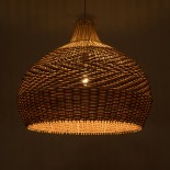 GloboStar® PANAMA 01953 Boho Κρεμαστό Φωτιστικό Καμπάνα Μονόφωτο 1 x E27 IP20 Καφέ & Μπεζ Ξύλο - Μ60 x Π60 x Υ60cm