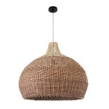 GloboStar® PANAMA 01953 Boho Κρεμαστό Φωτιστικό Καμπάνα Μονόφωτο 1 x E27 IP20 Καφέ & Μπεζ Ξύλο - Μ60 x Π60 x Υ60cm