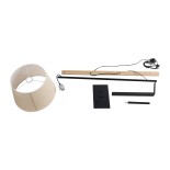 GloboStar® KELSIE 02030 Μοντέρνο Επιδαπέδιο Φωτιστικό Μονόφωτο 1 x E27 IP20 Μαύρο Μέταλλο, Μπεζ Ύφασμα με Μπεζ Ξύλο - Μ40 x Π125 x Υ140cm