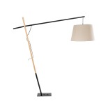 GloboStar® KELSIE 02030 Μοντέρνο Επιδαπέδιο Φωτιστικό Μονόφωτο 1 x E27 IP20 Μαύρο Μέταλλο, Μπεζ Ύφασμα με Μπεζ Ξύλο - Μ40 x Π125 x Υ140cm