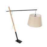 GloboStar® KELSIE 02030 Μοντέρνο Επιδαπέδιο Φωτιστικό Μονόφωτο 1 x E27 IP20 Μαύρο Μέταλλο, Μπεζ Ύφασμα με Μπεζ Ξύλο - Μ40 x Π125 x Υ140cm