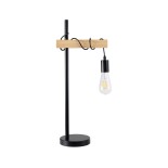 GloboStar® MINDELO 02032 Μοντέρνο Επιτραπέζιο Φωτιστικό Μονόφωτο 1 x E27 AC220-240V IP20 - Μ25 x Π15 x Υ60cm - Μαύρο Μεταλλικό Σώμα - Μπεζ Ξύλινη Βάση & Μαύρη Βάση Ντουί Γραμμικό - 5 Χρόνια Εγγύηση
