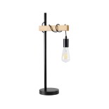 GloboStar® MINDELO 02032 Μοντέρνο Επιτραπέζιο Φωτιστικό Μονόφωτο 1 x E27 AC220-240V IP20 - Μ25 x Π15 x Υ60cm - Μαύρο Μεταλλικό Σώμα - Μπεζ Ξύλινη Βάση & Μαύρη Βάση Ντουί Γραμμικό - 5 Χρόνια Εγγύηση