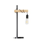 GloboStar® MINDELO 02032 Μοντέρνο Επιτραπέζιο Φωτιστικό Μονόφωτο 1 x E27 AC220-240V IP20 - Μ25 x Π15 x Υ60cm - Μαύρο Μεταλλικό Σώμα - Μπεζ Ξύλινη Βάση & Μαύρη Βάση Ντουί Γραμμικό - 5 Χρόνια Εγγύηση