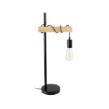GloboStar® MINDELO 02032 Μοντέρνο Επιτραπέζιο Φωτιστικό Μονόφωτο 1 x E27 AC220-240V IP20 - Μ25 x Π15 x Υ60cm - Μαύρο Μεταλλικό Σώμα - Μπεζ Ξύλινη Βάση & Μαύρη Βάση Ντουί Γραμμικό - 5 Χρόνια Εγγύηση