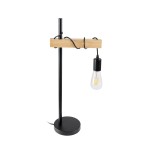 GloboStar® MINDELO 02032 Μοντέρνο Επιτραπέζιο Φωτιστικό Μονόφωτο 1 x E27 AC220-240V IP20 - Μ25 x Π15 x Υ60cm - Μαύρο Μεταλλικό Σώμα - Μπεζ Ξύλινη Βάση & Μαύρη Βάση Ντουί Γραμμικό - 5 Χρόνια Εγγύηση