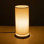 GloboStar® VALVERDE 02040 Boho Επιτραπέζιο Φωτιστικό Πορτατίφ Μονόφωτο 1 x E27 IP20 Μπεζ Ξύλο με Μπεζ Ύφασμα - Μ15 x Π15 x Υ30cm