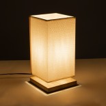 GloboStar® ARUBA 02041 Boho Επιτραπέζιο Φωτιστικό Πορτατίφ Μονόφωτο 1 x E27 IP20 Μπεζ Ξύλο με Μπεζ Ύφασμα - Μ15 x Π15 x Υ30cm