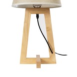 GloboStar® TAKIKO 02042 Μοντέρνο Επιτραπέζιο Φωτιστικό Πορτατίφ Μονόφωτο 1 x E27 IP20 Μπεζ Ξύλο με Μπεζ Ύφασμα - Μ25 x Π25 x Υ48cm