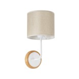 GloboStar® MANU 02044 Μοντέρνο Φωτιστικό Τοίχου - Απλίκα 1 x E27 AC 220-240V - Μ18 x Π20 x Υ37cm - Λευκό Μεταλλικό Μπεζ Ξύλινο με Μπεζ Καπέλο Πλέγμα - 5 Χρόνια Αγγύηση