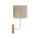 GloboStar® MANU 02044 Μοντέρνο Φωτιστικό Τοίχου - Απλίκα 1 x E27 AC 220-240V - Μ18 x Π20 x Υ37cm - Λευκό Μεταλλικό Μπεζ Ξύλινο με Μπεζ Καπέλο Πλέγμα - 5 Χρόνια Αγγύηση