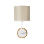 GloboStar® MANU 02044 Μοντέρνο Φωτιστικό Τοίχου - Απλίκα 1 x E27 AC 220-240V - Μ18 x Π20 x Υ37cm - Λευκό Μεταλλικό Μπεζ Ξύλινο με Μπεζ Καπέλο Πλέγμα - 5 Χρόνια Αγγύηση