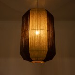 GloboStar® SALERNO 02076 Boho Κρεμαστό Φωτιστικό Καμπάνα Μονόφωτο 1 x E27 IP20 Μπεζ & Καφέ Βαμβακερό Νήμα - Μ50 x Π50 x Υ80cm