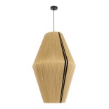 GloboStar® SALERNO 02077 Boho Κρεμαστό Φωτιστικό Καμπάνα Μονόφωτο 1 x E27 IP20 Μπεζ & Μαύρο Βαμβακερό Νήμα - Μ50 x Π50 x Υ80cm