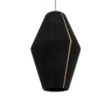 GloboStar® SALERNO 02078 Boho Κρεμαστό Φωτιστικό Καμπάνα Μονόφωτο 1 x E27 IP20 Μαύρο & Μπεζ Βαμβακερό Νήμα - Μ50 x Π50 x Υ80cm