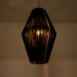 GloboStar® SALERNO 02078 Boho Κρεμαστό Φωτιστικό Καμπάνα Μονόφωτο 1 x E27 IP20 Μαύρο & Μπεζ Βαμβακερό Νήμα - Μ50 x Π50 x Υ80cm