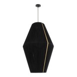 GloboStar® SALERNO 02078 Boho Κρεμαστό Φωτιστικό Καμπάνα Μονόφωτο 1 x E27 IP20 Μαύρο & Μπεζ Βαμβακερό Νήμα - Μ50 x Π50 x Υ80cm