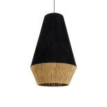 GloboStar® SALERNO 02080 Boho Κρεμαστό Φωτιστικό Καμπάνα Μονόφωτο 1 x E27 IP20 Μαύρο & Μπεζ Βαμβακερό Νήμα - Μ50 x Π50 x Υ80cm