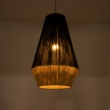 GloboStar® SALERNO 02080 Boho Κρεμαστό Φωτιστικό Καμπάνα Μονόφωτο 1 x E27 IP20 Μαύρο & Μπεζ Βαμβακερό Νήμα - Μ50 x Π50 x Υ80cm