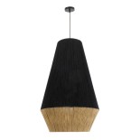 GloboStar® SALERNO 02080 Boho Κρεμαστό Φωτιστικό Καμπάνα Μονόφωτο 1 x E27 IP20 Μαύρο & Μπεζ Βαμβακερό Νήμα - Μ50 x Π50 x Υ80cm
